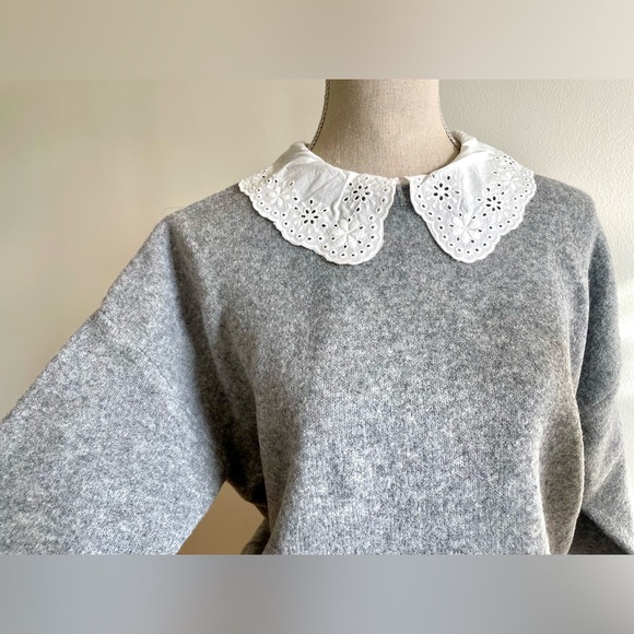 Oysho Grey Knit Sweater with Peter Pan Collar, Size Small - Picture 4 of 5